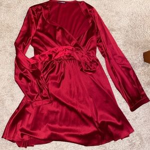 Silk maroon long sleeve dress - Shein